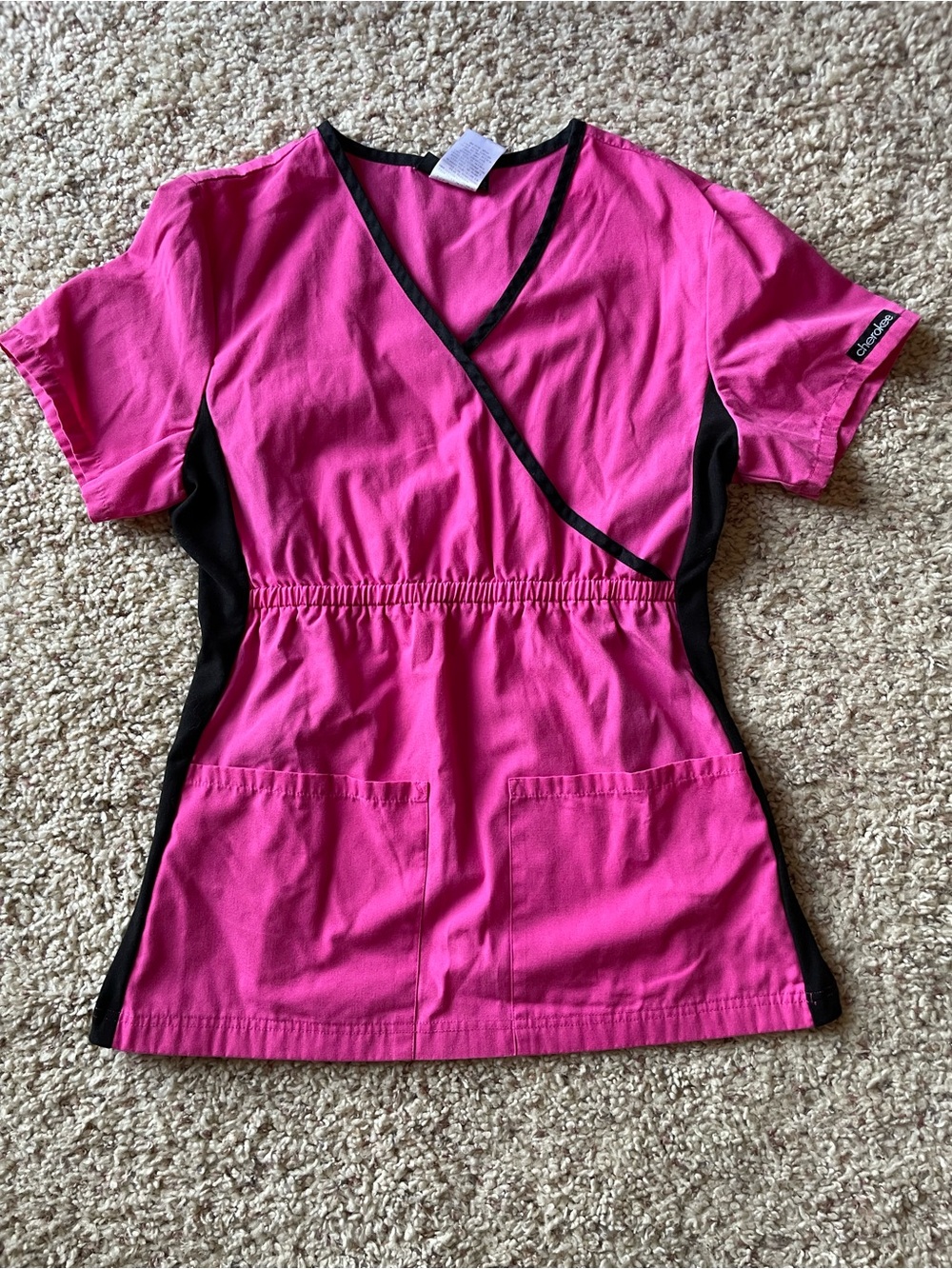 CHEROKEE Hot Pink & Black Wrap-Style Women's Scrub Top Size XS